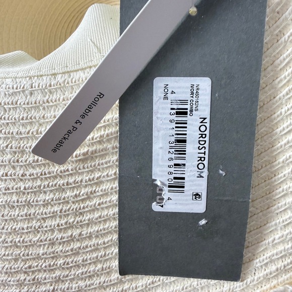 NWT New NORDSTROM RACK Womens Ivory Straw Rollable Packable Wide‎ Brim Sun Hat - Picture 5 of 9